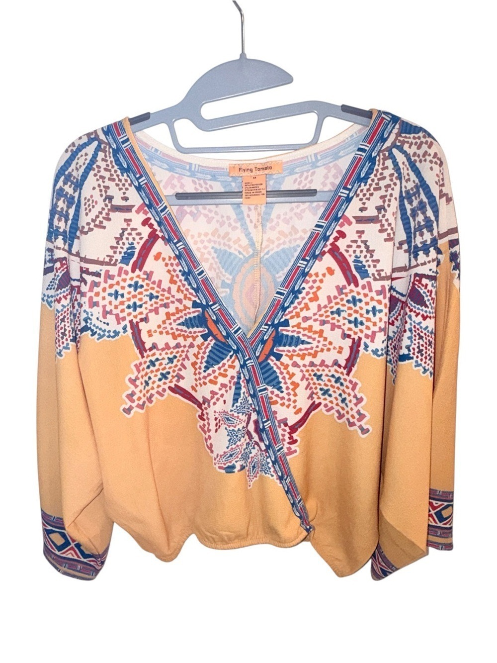 Flying Tomato Yellow Bohemian Kimono Sleeve Crop Top Medium - Picture 2 of 6